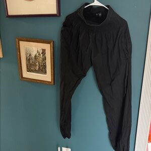 Black Smocked-Waist Harem Joggers for Women